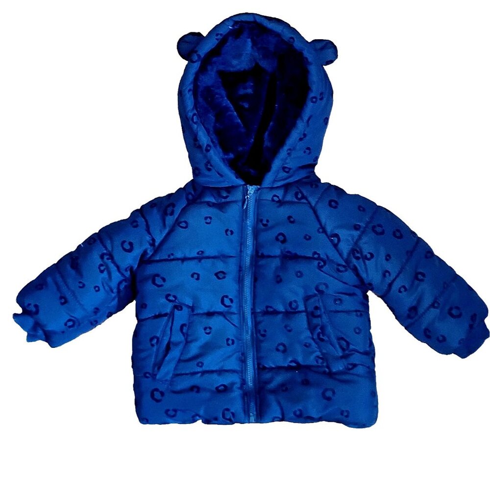 Tahari Baby Girls 18 Months Black Animal Print Hooded Puffer Jacket Coat Pockets